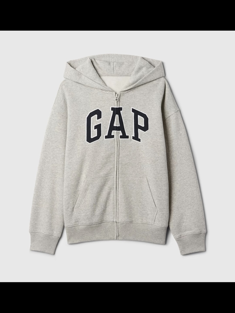GAP Kids Light Heather Gray Full‑Zip Hoodie with Navy Logo